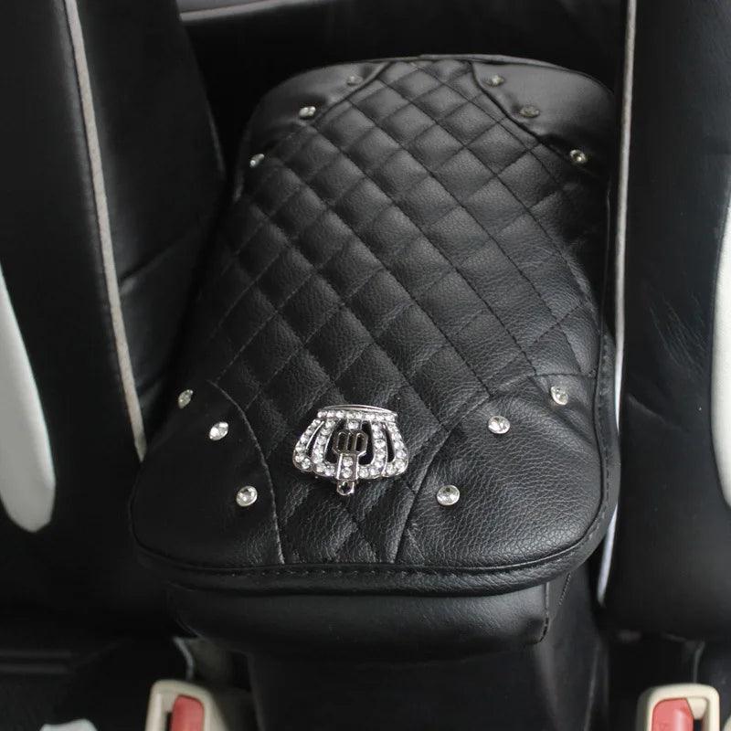 PU Leather Bling Rhinestone Crown Steering Wheel Cover - Black