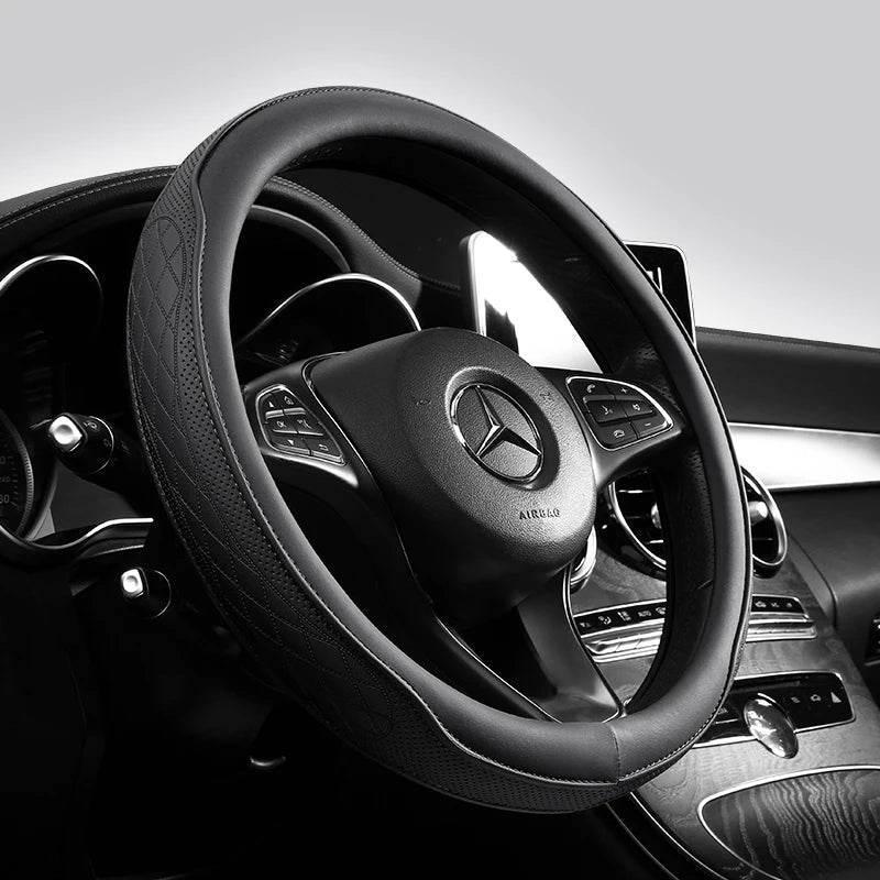 Leather Car Steering Wheel Cover – Universal Fit, 15 Inch (38 cm)