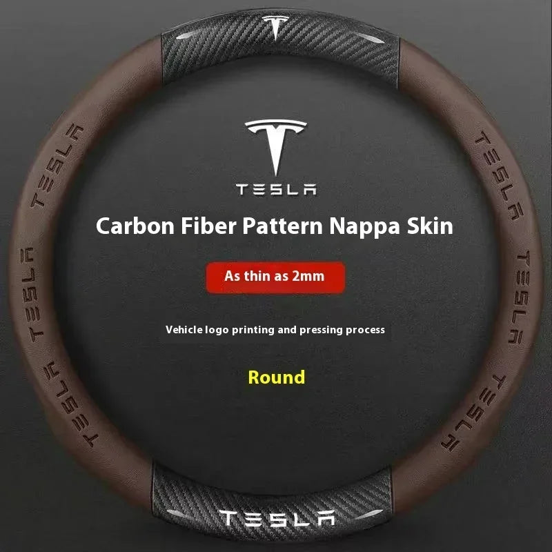 Tesla Carbon Fiber Leather Steering Wheel Cover