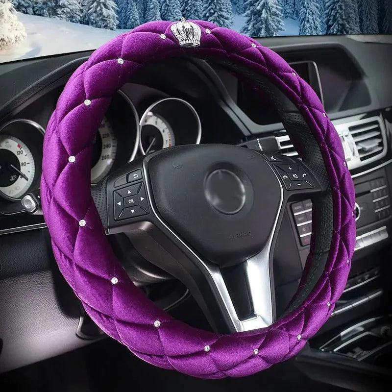 Diamond Crown Plush Winter Fur Steering Wheel Cover