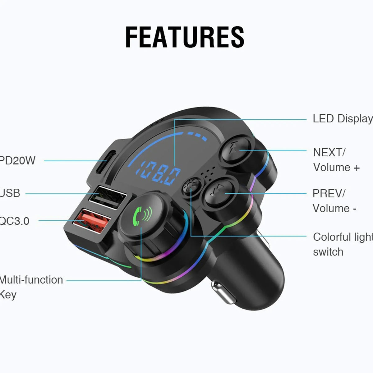 Bluetooth Car Charger FM Transmitter – Wireless Hands-Free MP3 Player & Dual USB Fast Charger