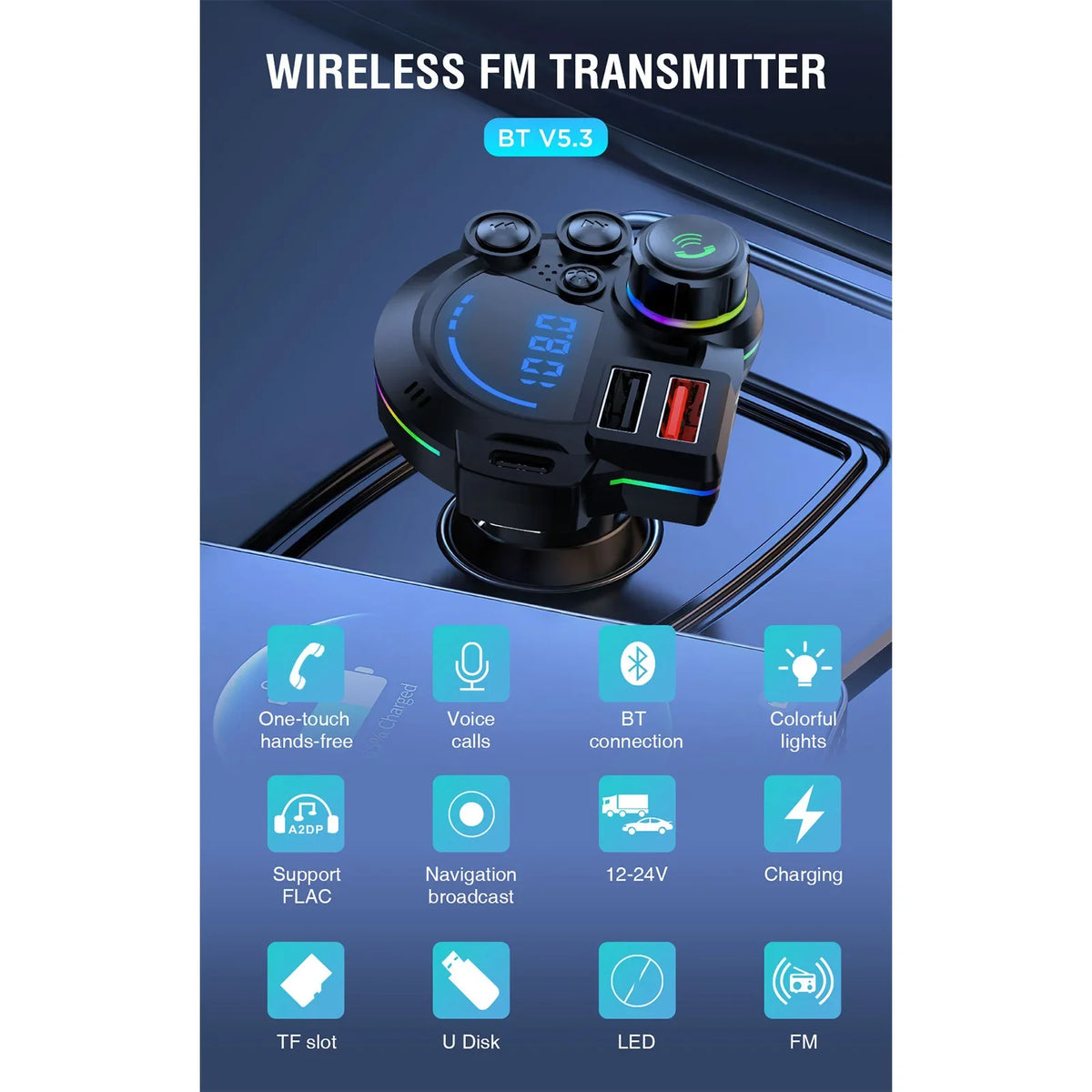 Bluetooth Car Charger FM Transmitter – Wireless Hands-Free MP3 Player & Dual USB Fast Charger