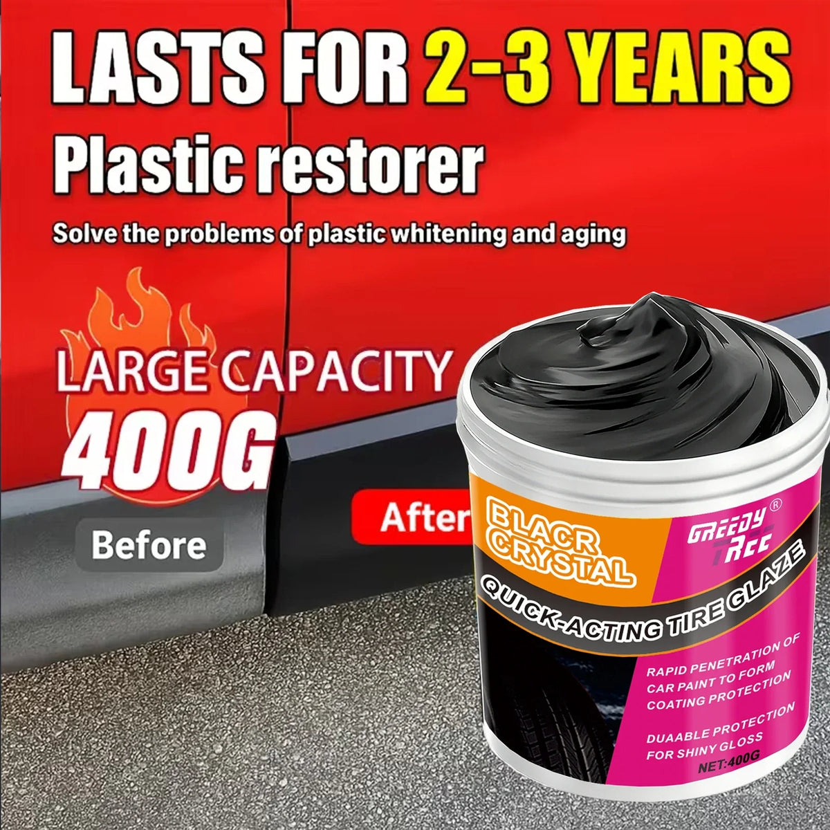 All-in-One Plastic & Rubber Repair Cream – Black Restoration Polish for Trim, Tires & Interior Surfaces