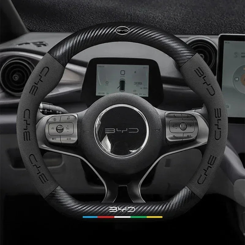 BYD Carbon Fiber Leather Steering Wheel Cover
