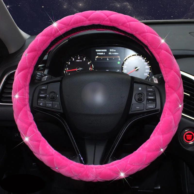 Diamond Crown Plush Winter Fur Steering Wheel Cover