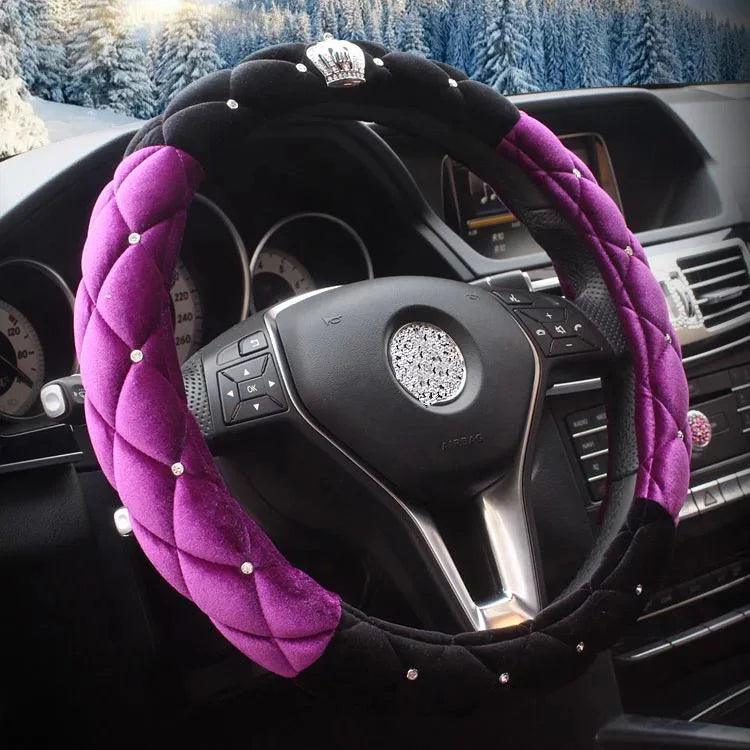Diamond Crown Plush Winter Fur Steering Wheel Cover