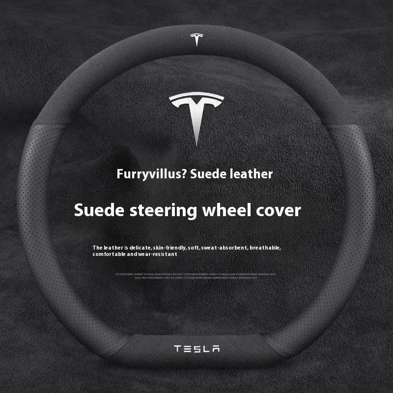 Tesla Suede Steering Wheel Cover – Anti-Slip Breathable Grip