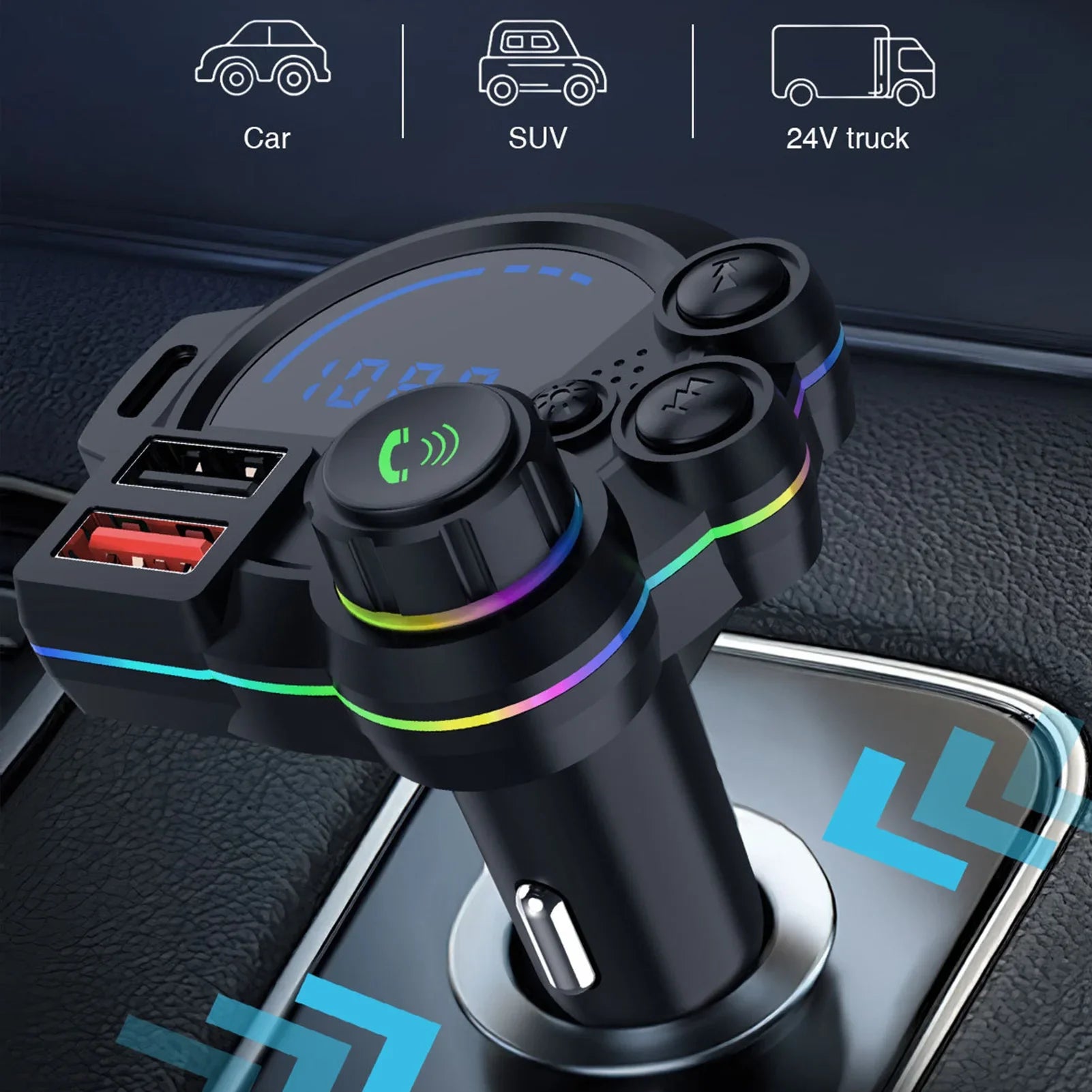 Bluetooth Car Charger FM Transmitter – Wireless Hands-Free MP3 Player & Dual USB Fast Charger