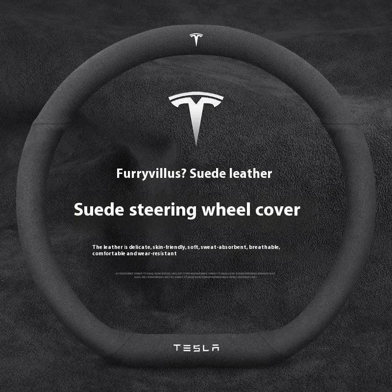 Tesla Suede Steering Wheel Cover – Anti-Slip Breathable Grip