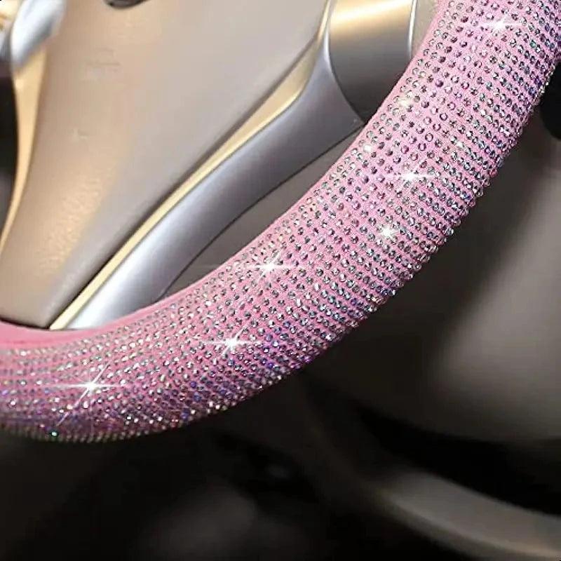 Pink Diamond Inlaid Car Steering Wheel Cover - Full Crystal Bling