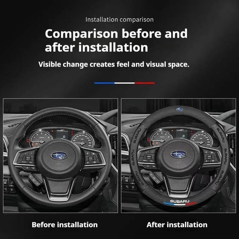 Subaru Steering Wheel Cover | Suede Leather 3D Logo