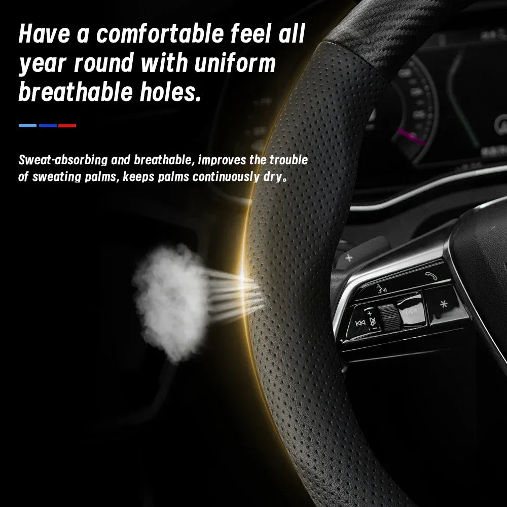 BYD Breathable Leather & Carbon Fiber Steering Wheel Cover