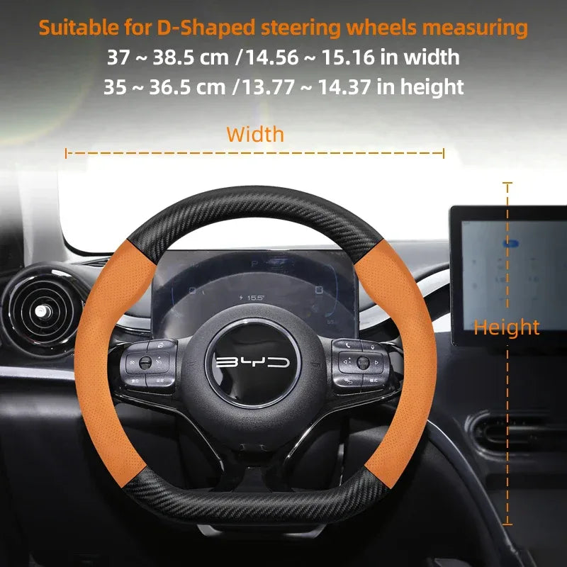 BYD Breathable Leather & Carbon Fiber Steering Wheel Cover