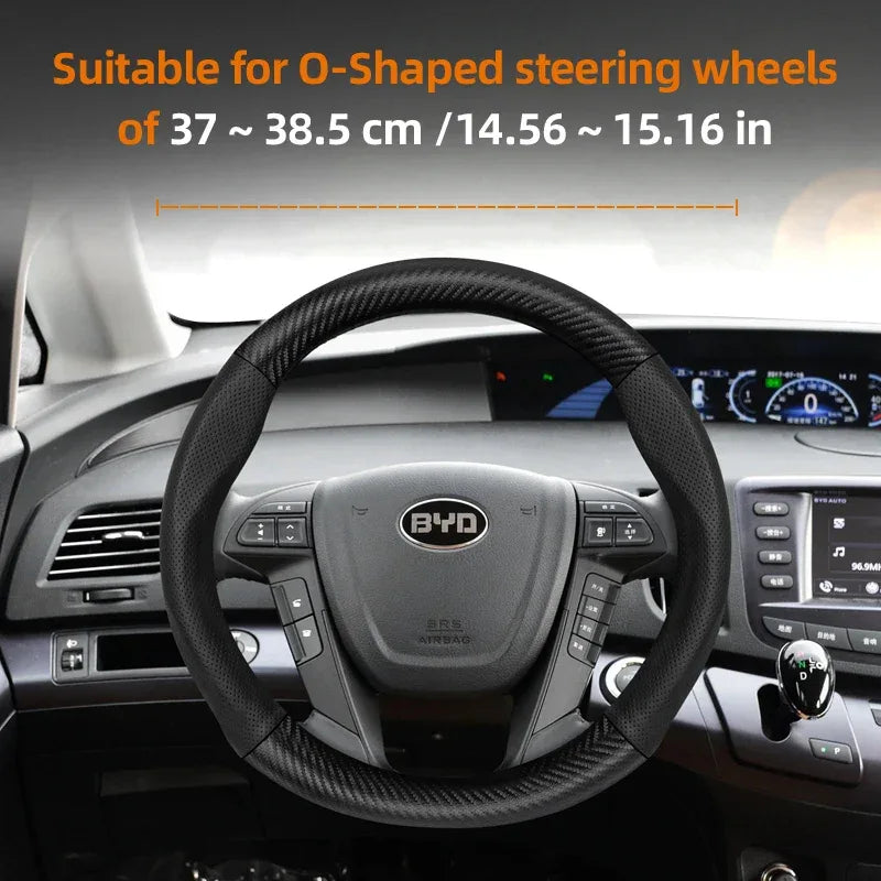 BYD Breathable Leather & Carbon Fiber Steering Wheel Cover
