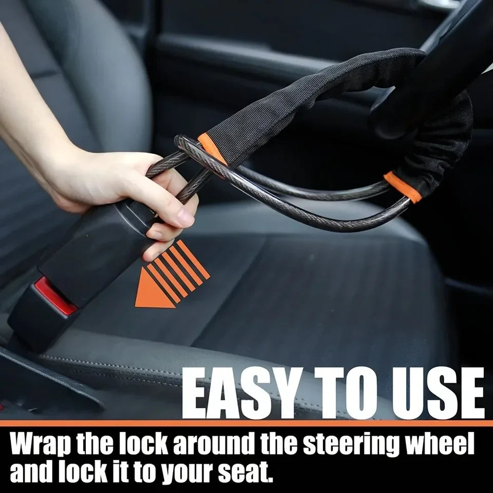 Car Steering Wheel Lock – Universal Anti-Theft Steel Cable Security Device for Cars, SUVs & Trucks