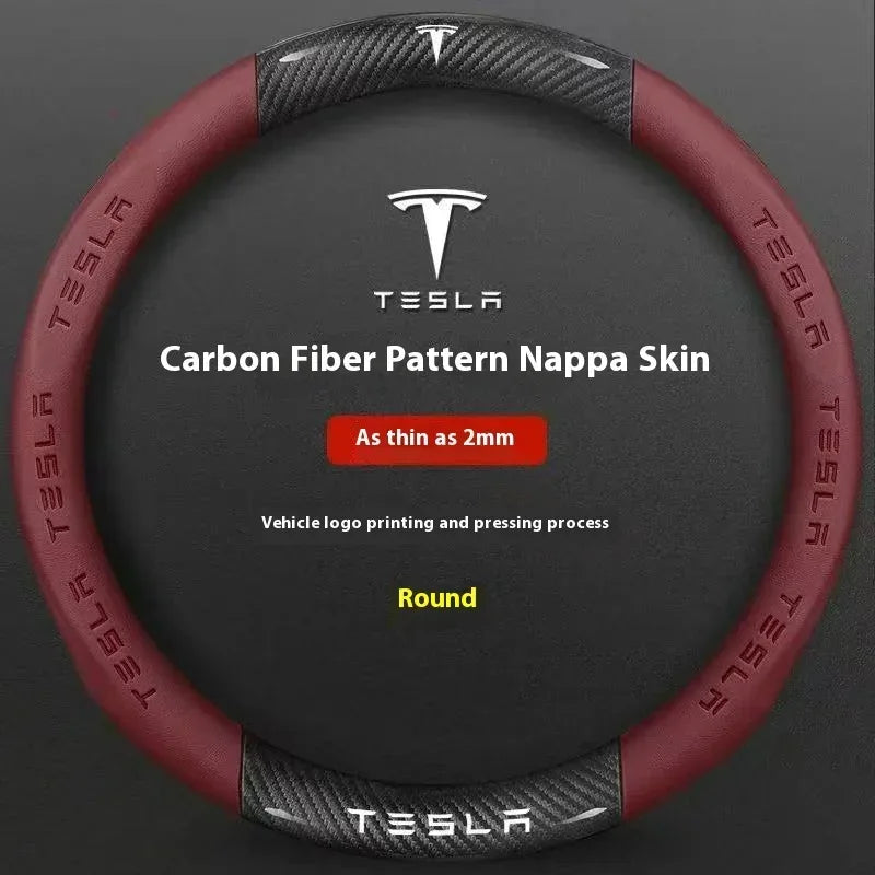 Tesla Carbon Fiber Leather Steering Wheel Cover