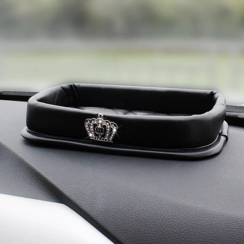 PU Leather Bling Rhinestone Crown Steering Wheel Cover - Black