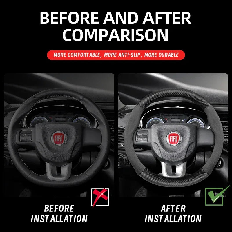 FIAT Suede Carbon Fiber Steering Wheel Cover
