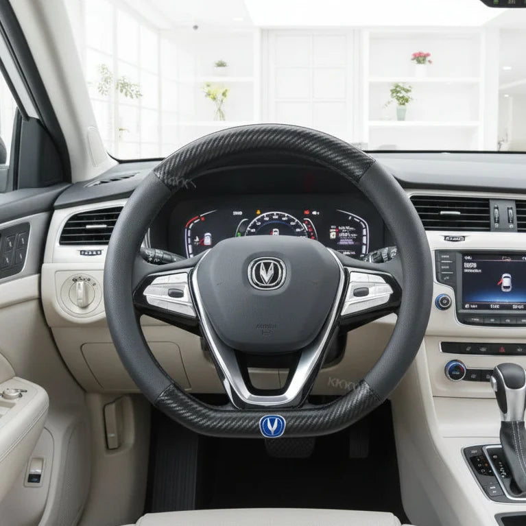 Changan Carbon Fiber Leather Steering Wheel Cover with 3D Logo
