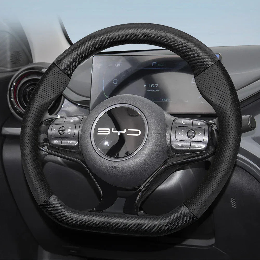 BYD Breathable Leather & Carbon Fiber Steering Wheel Cover