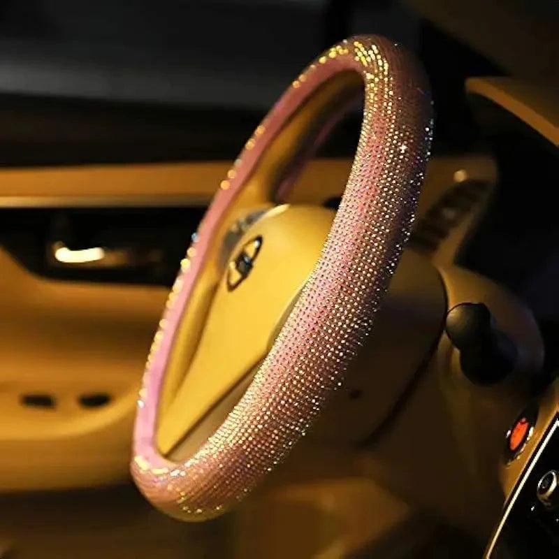Pink Diamond Inlaid Car Steering Wheel Cover - Full Crystal Bling