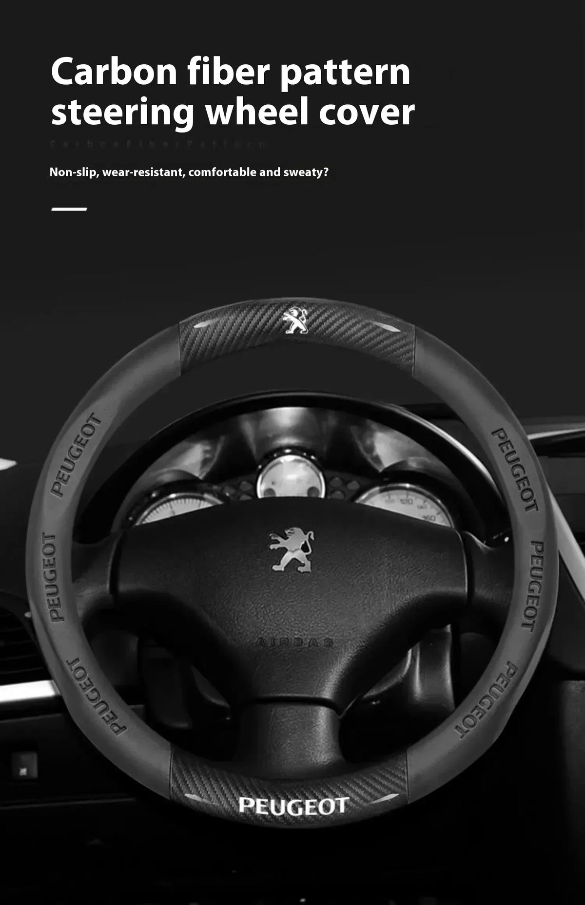 Peugeot Carbon Fiber Leather Steering Wheel Cover