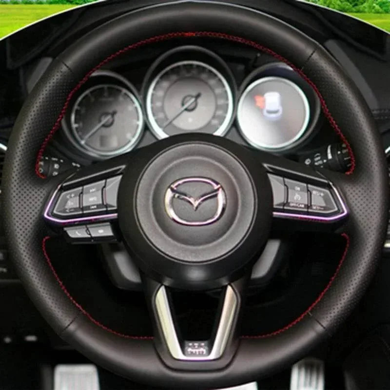 Mazda DIY Black Microfiber Leather Steering Wheel Cover