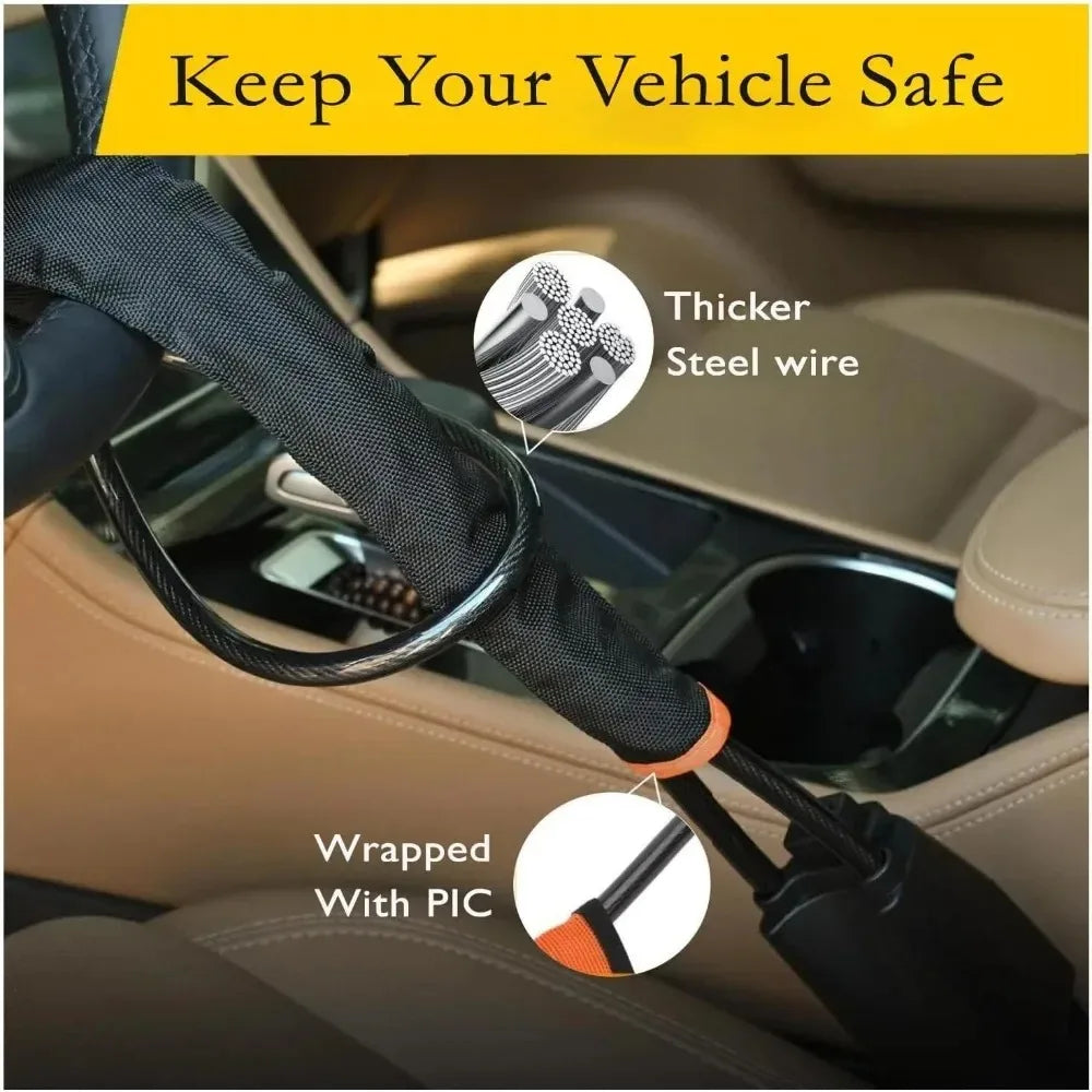 Car Steering Wheel Lock – Universal Anti-Theft Steel Cable Security Device for Cars, SUVs & Trucks