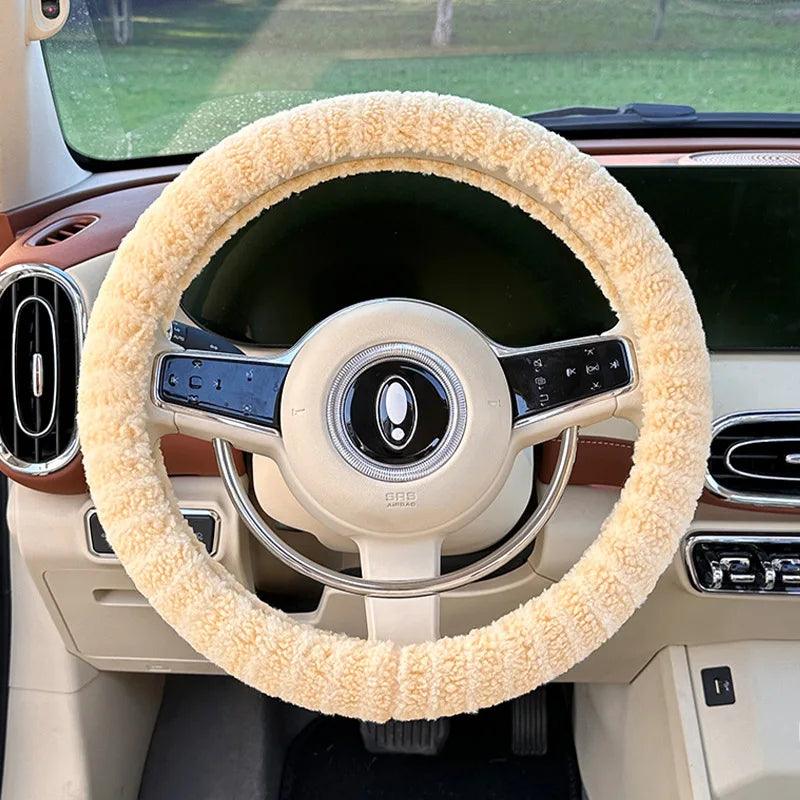 38CM Winter Plush Steering Wheel Cover - Warm Lint Fashion Car