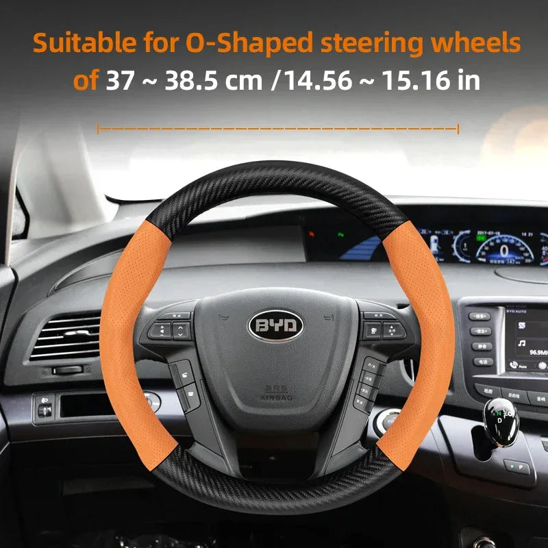 BYD Breathable Leather & Carbon Fiber Steering Wheel Cover