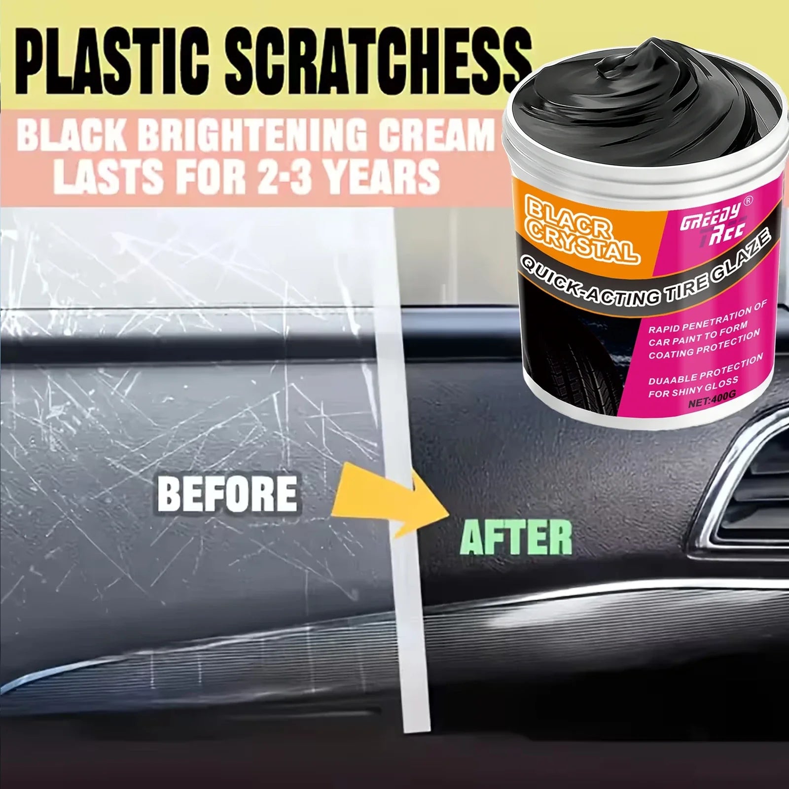 All-in-One Plastic & Rubber Repair Cream – Black Restoration Polish for Trim, Tires & Interior Surfaces