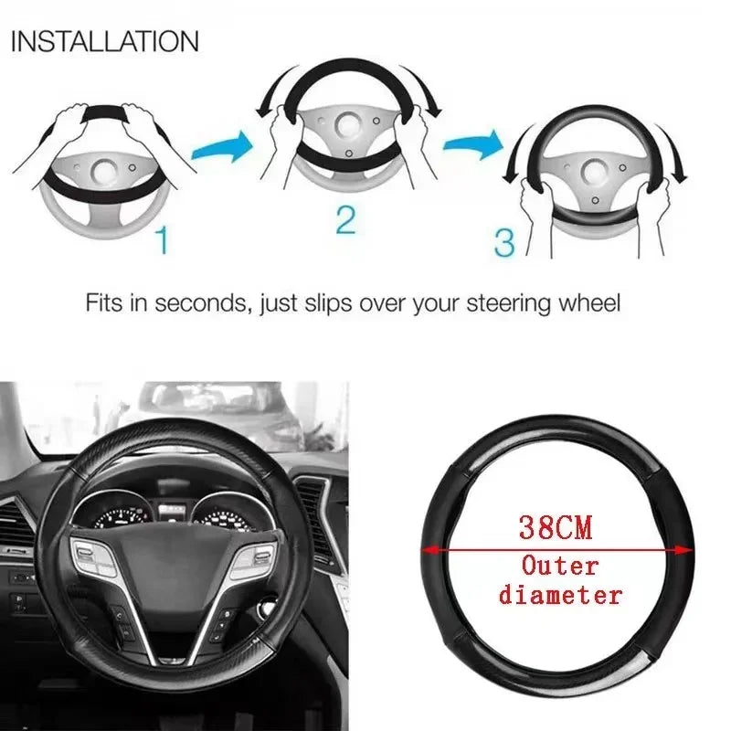 Changan Carbon Fiber Leather Steering Wheel Cover with 3D Logo