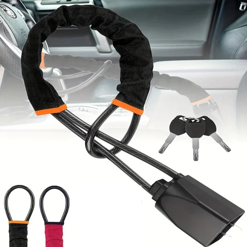 Car Steering Wheel Lock – Universal Anti-Theft Steel Cable Security Device for Cars, SUVs & Trucks