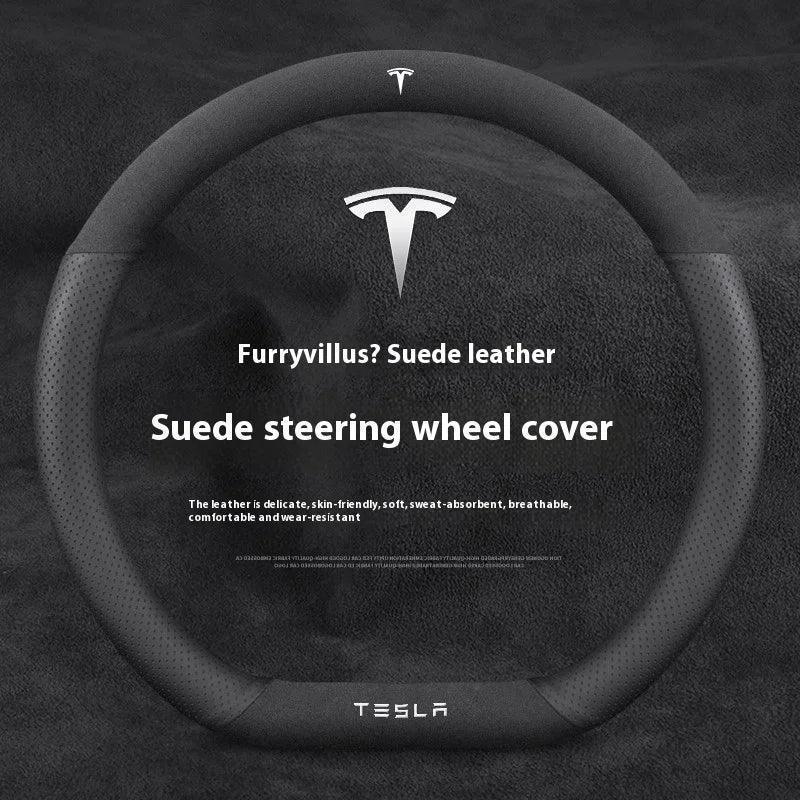 Tesla Suede Steering Wheel Cover – Anti-Slip Breathable Grip