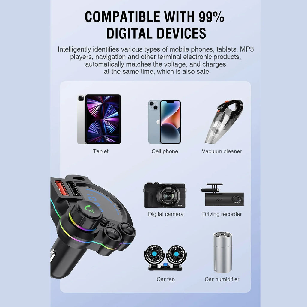 Bluetooth Car Charger FM Transmitter – Wireless Hands-Free MP3 Player & Dual USB Fast Charger
