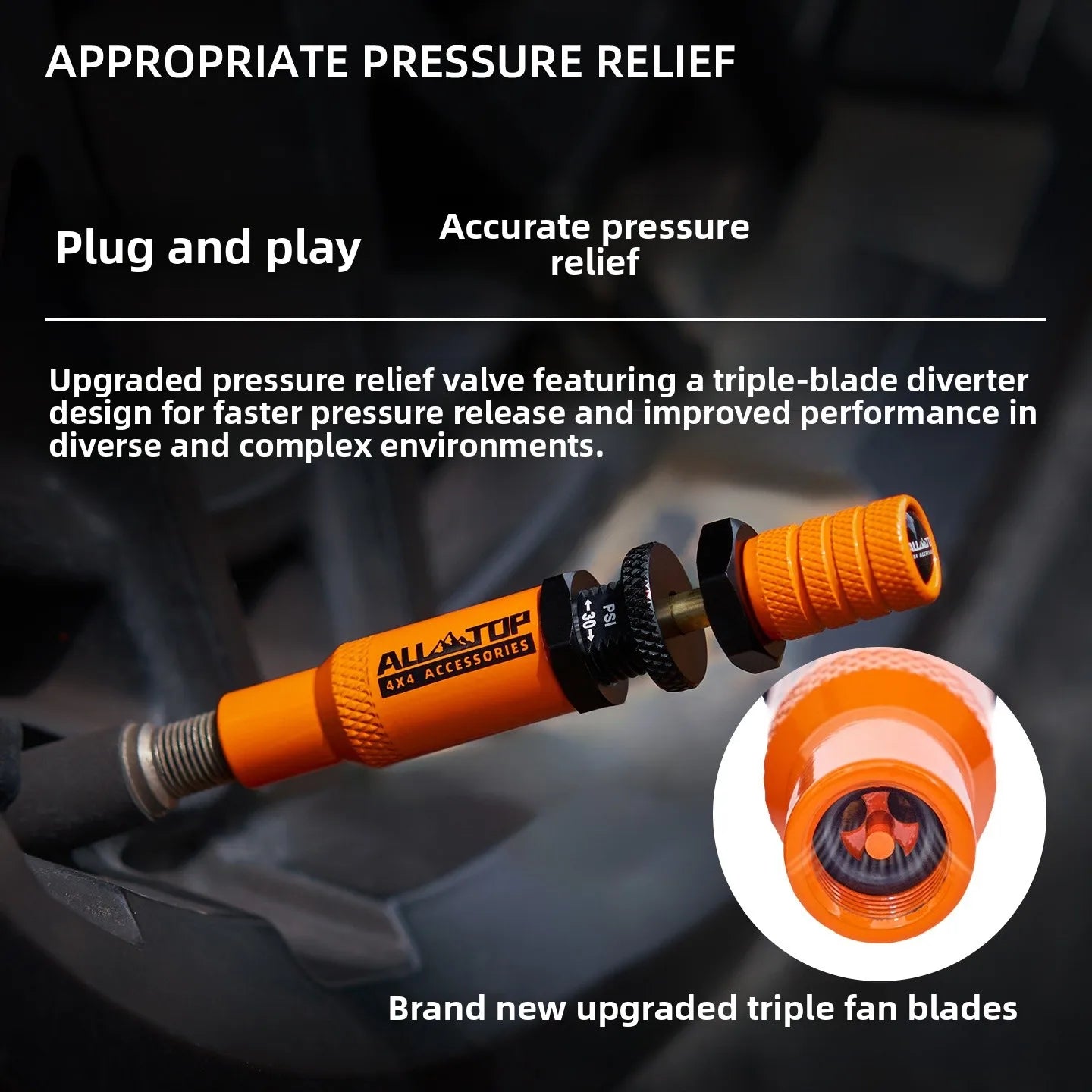 Automatic Pressure Release Quick Deflation Valve for 4x4, SUV & outdoor use