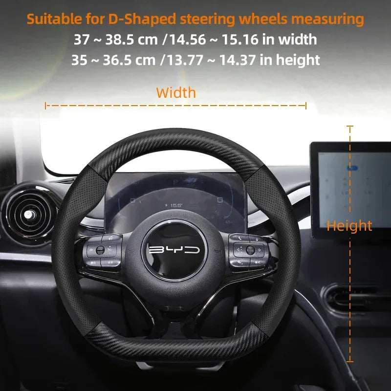 BYD Breathable Leather & Carbon Fiber Steering Wheel Cover