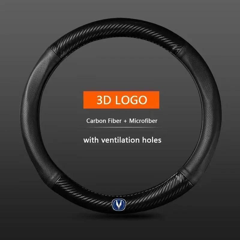 Changan Carbon Fiber Leather Steering Wheel Cover with 3D Logo