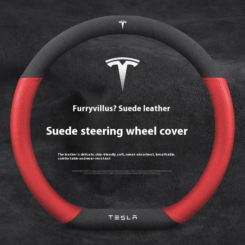 Tesla Suede Steering Wheel Cover – Anti-Slip Breathable Grip