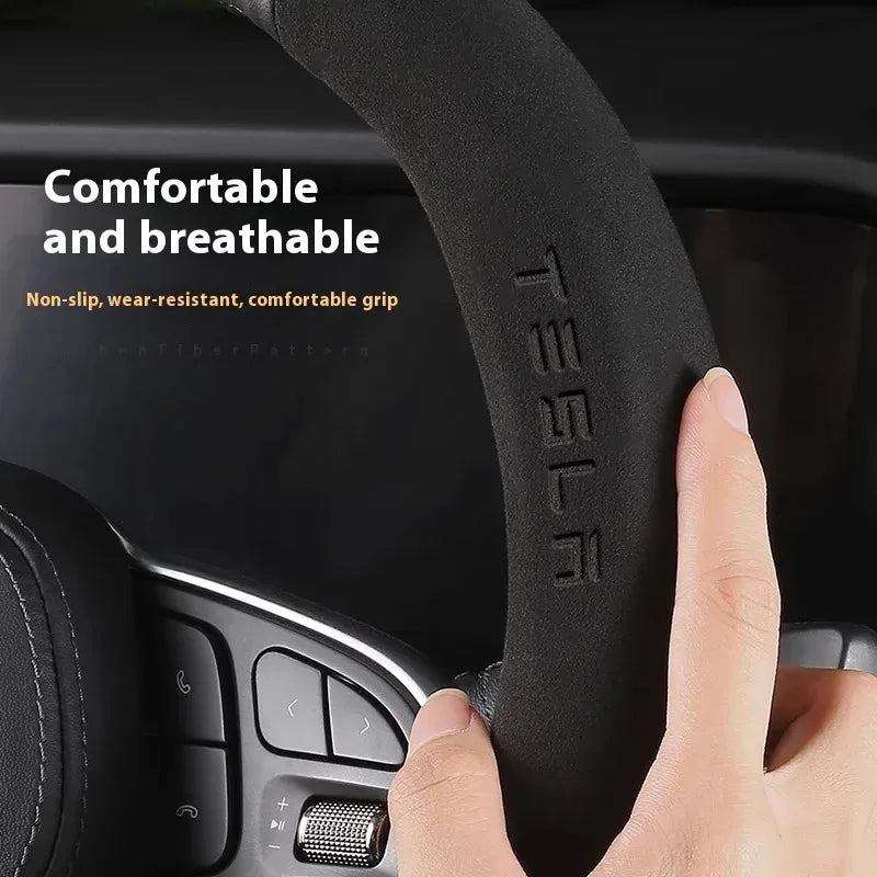 Tesla Carbon Fiber Leather Steering Wheel Cover