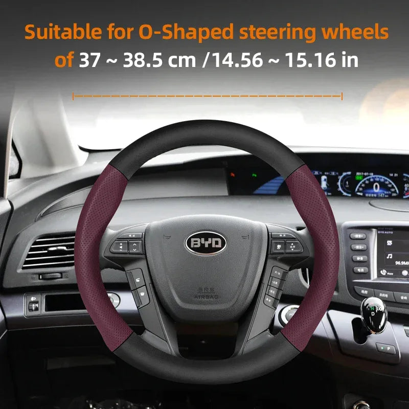 BYD Breathable Leather & Carbon Fiber Steering Wheel Cover