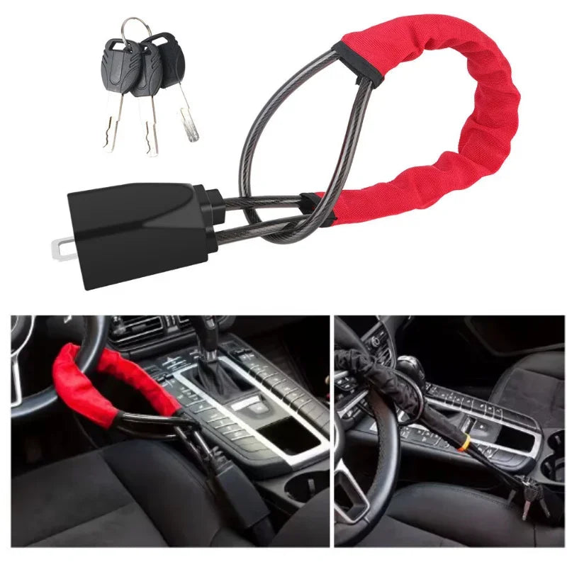 Car Steering Wheel Lock – Universal Anti-Theft Steel Cable Security Device for Cars, SUVs & Trucks