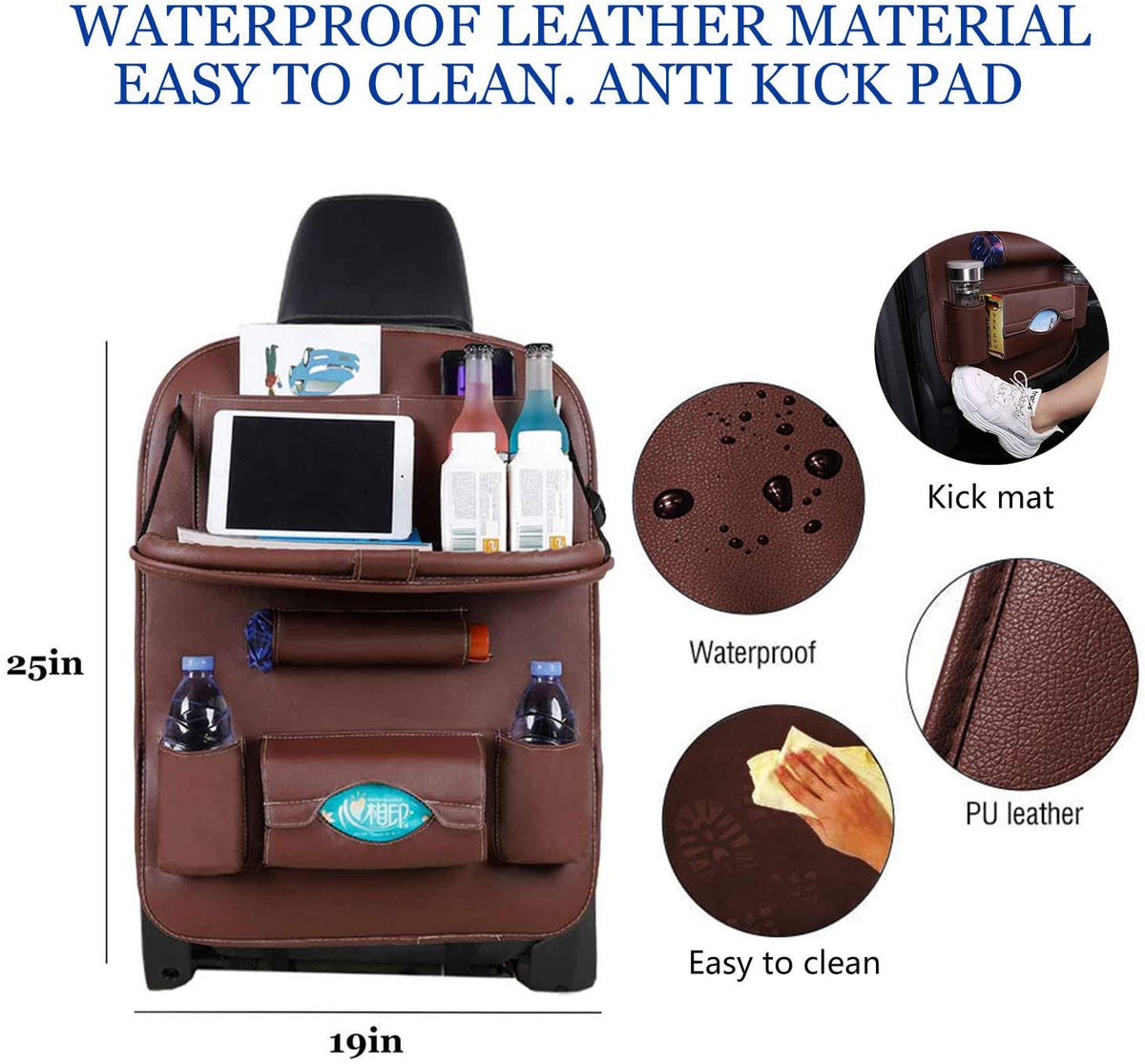 Car Back Seat Organizer Storage Bag with Foldable Table