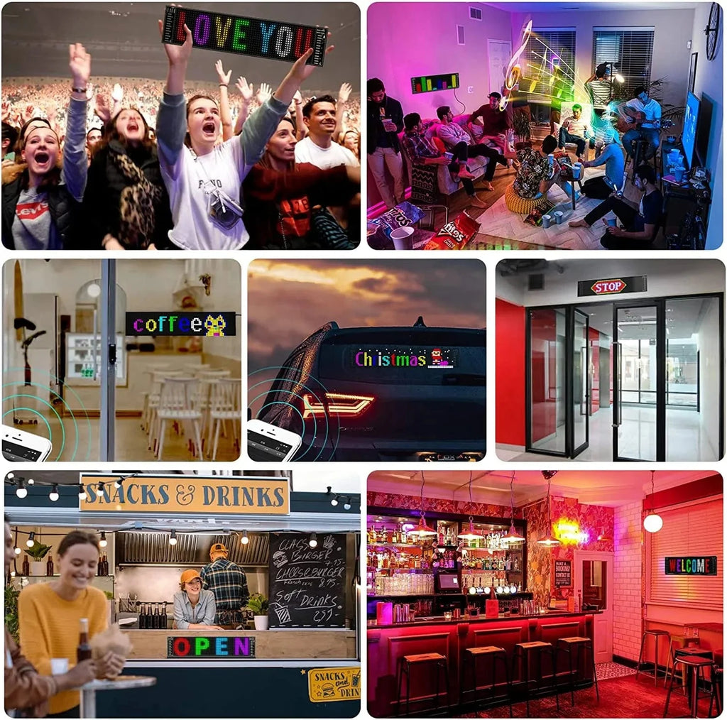 LED Car Sign, Programmable LED Matrix Panel, Flexible Screen Display Animation Message Scrolling Sign, APP Control for Cars, Shop, Bar, Party Festival