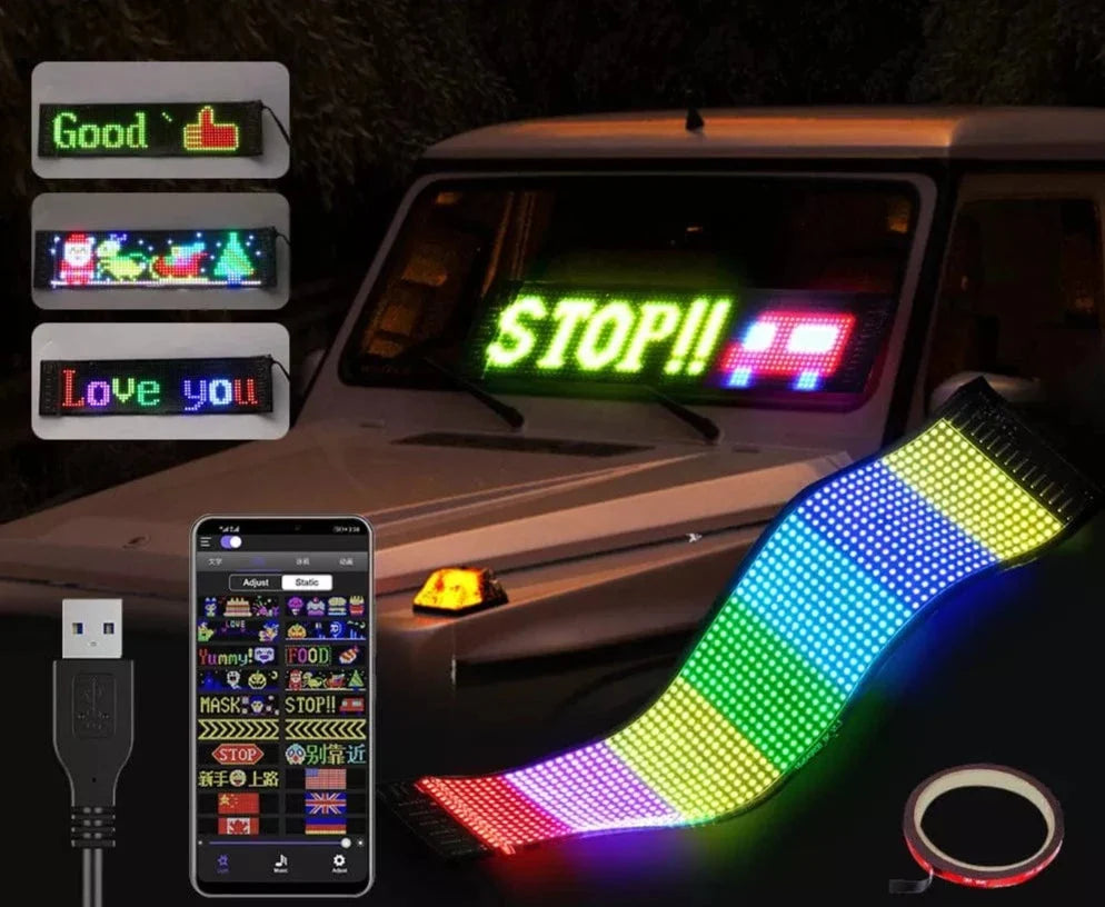 LED Car Sign, Programmable LED Matrix Panel, Flexible Screen Display Animation Message Scrolling Sign, APP Control for Cars, Shop, Bar, Party Festival