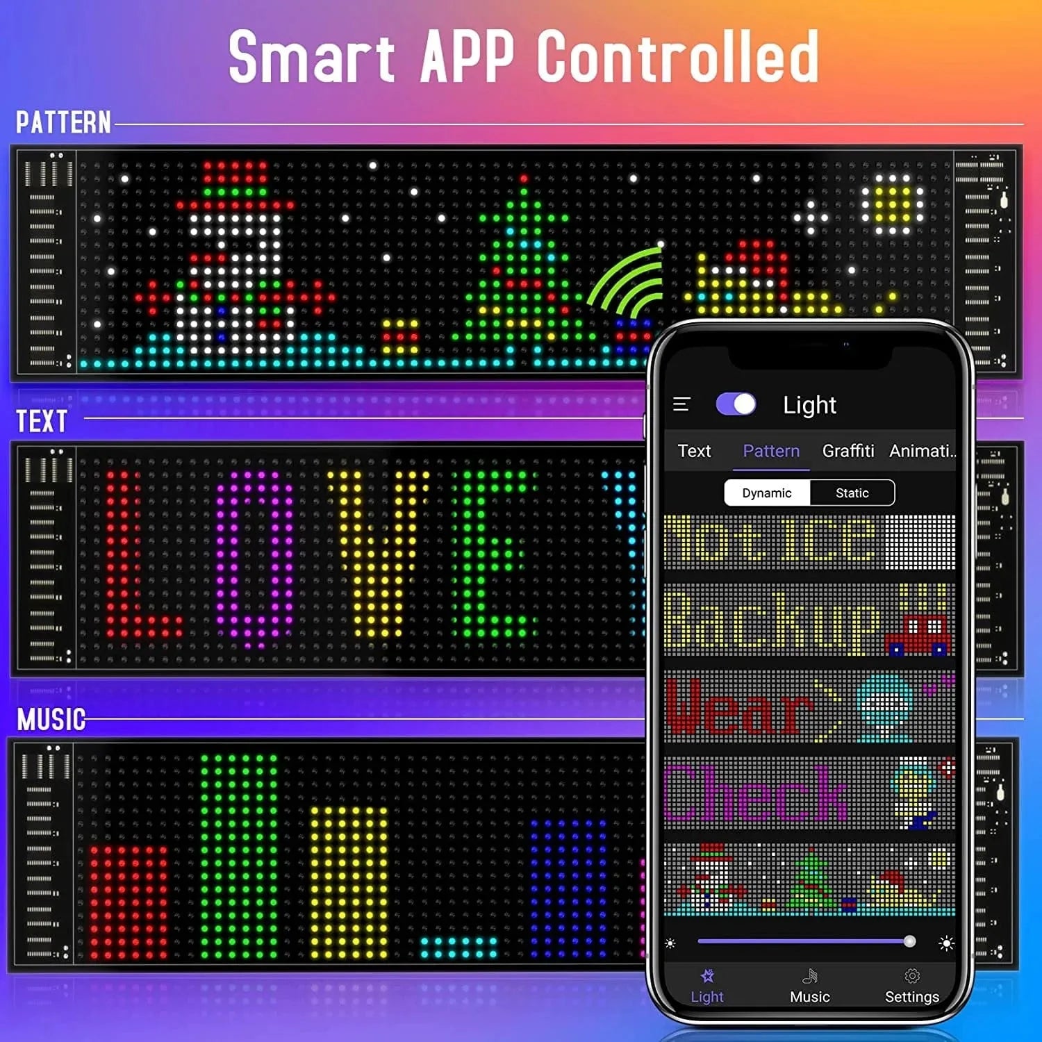 LED Car Sign, Programmable LED Matrix Panel, Flexible Screen Display Animation Message Scrolling Sign, APP Control for Cars, Shop, Bar, Party Festival