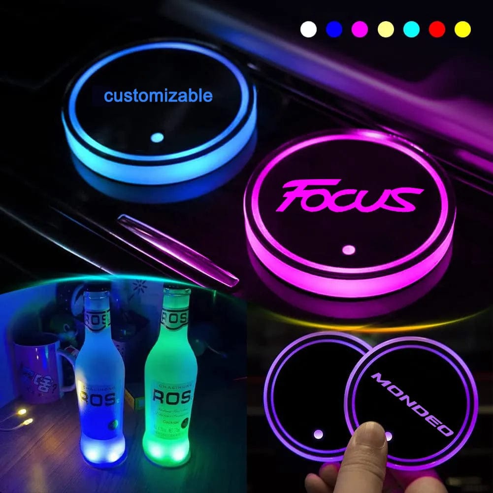 LED Car Cup Holder Lights, 7 Colors Changing USB Charging Mat Waterproof Cup Pad, LED Interior Ambient Lamp Decoration Light Car Accessories