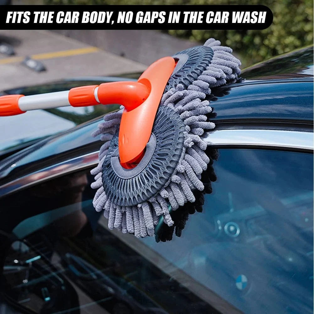 Extendable Car Wash Mop with Long Handle, 19"/40", Double Soft Microfiber Bristle Brush, 360° Flexible Rotation, Scratch-Free Cleaning for Cars, Boats, RVs, and Trucks