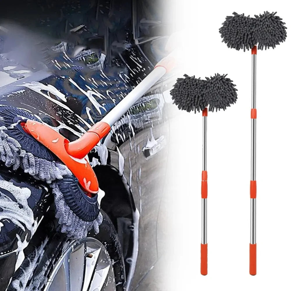 Extendable Car Wash Mop with Long Handle, 19"/40", Double Soft Microfiber Bristle Brush, 360° Flexible Rotation, Scratch-Free Cleaning for Cars, Boats, RVs, and Trucks
