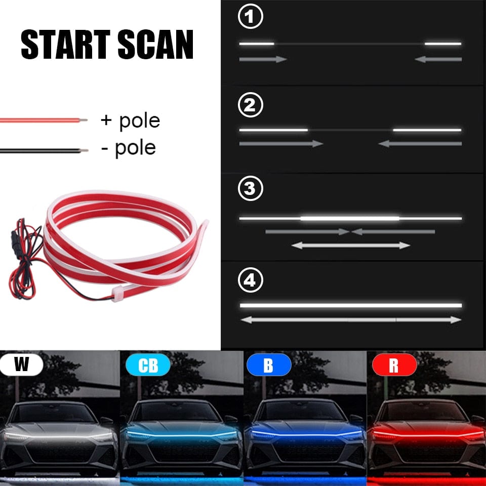 Start Scan 12V LED Car Light Strip: Day/Night Hood & Tail Styling with Fuse